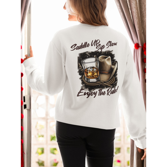 Whiskey Adventures Enjoy The Ride Graphic Lo Sleeve Pullover Crewneck Sweatshirt - Picture 4 of 7